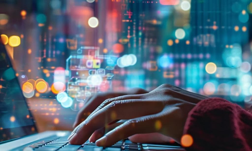 Close up of hands typing on a laptop