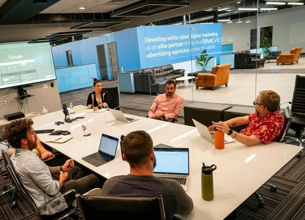 A strategy meeting in a modern office